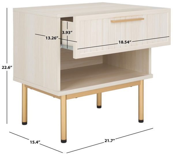 Safavieh Axelle 1 Drawer Nightstand White / Gold Legs / Gold Handle 21.7" x 15.4" x 22.6"