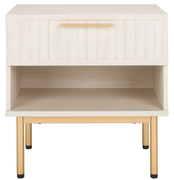 Safavieh Axelle 1 Drawer Nightstand White / Gold Legs / Gold Handle 21.7" x 15.4" x 22.6"
