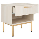 Safavieh Axelle 1 Drawer Nightstand White / Gold Legs / Gold Handle 21.7" x 15.4" x 22.6"