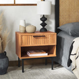 Safavieh Axelle 1 Drawer Nightstand Oak / Black Legs / Black Handle 21.7" x 15.4" x 22.6"