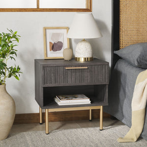 Safavieh Axelle 1 Drawer Nightstand Distressed Black / Gold Legs / Gold Handle 21.7" x 15.4" x 22.6"