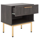 Safavieh Axelle 1 Drawer Nightstand Distressed Black / Gold Legs / Gold Handle 21.7" x 15.4" x 22.6"