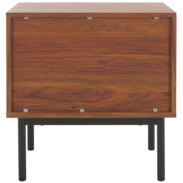 Safavieh Axelle Modern 2 Drawer Nightstand - Stylish Walnut Finish With Sleek Metal Legs For Bedroom Elegance Walnut / Black Legs / Black Handle NST9608A