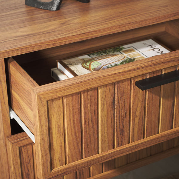 Safavieh Axelle Modern 2 Drawer Nightstand - Stylish Walnut Finish With Sleek Metal Legs For Bedroom Elegance Walnut / Black Legs / Black Handle NST9608A