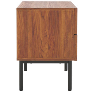 Safavieh Axelle Modern 2 Drawer Nightstand - Stylish Walnut Finish With Sleek Metal Legs For Bedroom Elegance Walnut / Black Legs / Black Handle NST9608A