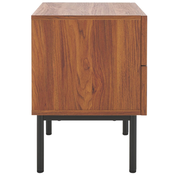 Safavieh Axelle Modern 2 Drawer Nightstand - Stylish Walnut Finish With Sleek Metal Legs For Bedroom Elegance Walnut / Black Legs / Black Handle NST9608A