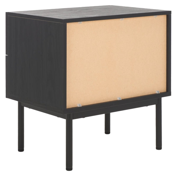 Safavieh Axelle Modern 2 Drawer Nightstand - Stylish Walnut Finish With Sleek Metal Legs For Bedroom Elegance Black/ Black Legs / Gold Handle NST9608B