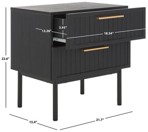 Safavieh Axelle Modern 2 Drawer Nightstand - Stylish Walnut Finish With Sleek Metal Legs For Bedroom Elegance Black/ Black Legs / Gold Handle NST9608B