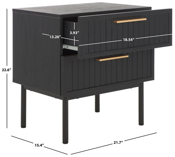 Safavieh Axelle Modern 2 Drawer Nightstand - Stylish Walnut Finish With Sleek Metal Legs For Bedroom Elegance Black/ Black Legs / Gold Handle NST9608B