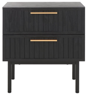 Safavieh Axelle Modern 2 Drawer Nightstand - Stylish Walnut Finish With Sleek Metal Legs For Bedroom Elegance Black/ Black Legs / Gold Handle NST9608B
