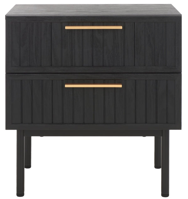Safavieh Axelle Modern 2 Drawer Nightstand - Stylish Walnut Finish With Sleek Metal Legs For Bedroom Elegance Black/ Black Legs / Gold Handle NST9608B