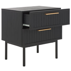 Safavieh Axelle Modern 2 Drawer Nightstand - Stylish Walnut Finish With Sleek Metal Legs For Bedroom Elegance Black/ Black Legs / Gold Handle NST9608B