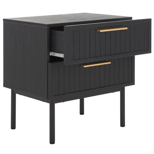 Safavieh Axelle Modern 2 Drawer Nightstand - Stylish Walnut Finish With Sleek Metal Legs For Bedroom Elegance Black/ Black Legs / Gold Handle NST9608B