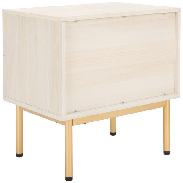 Safavieh Axelle Modern 2 Drawer Nightstand - Stylish Walnut Finish With Sleek Metal Legs For Bedroom Elegance Bleached White / Gold Legs / Gold Handle NST9608C