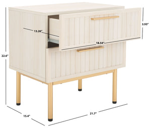 Safavieh Axelle Modern 2 Drawer Nightstand - Stylish Walnut Finish With Sleek Metal Legs For Bedroom Elegance Bleached White / Gold Legs / Gold Handle NST9608C