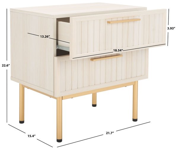Safavieh Axelle Modern 2 Drawer Nightstand - Stylish Walnut Finish With Sleek Metal Legs For Bedroom Elegance Bleached White / Gold Legs / Gold Handle NST9608C