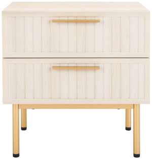 Safavieh Axelle Modern 2 Drawer Nightstand - Stylish Walnut Finish With Sleek Metal Legs For Bedroom Elegance Bleached White / Gold Legs / Gold Handle NST9608C