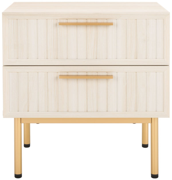Safavieh Axelle Modern 2 Drawer Nightstand - Stylish Walnut Finish With Sleek Metal Legs For Bedroom Elegance Bleached White / Gold Legs / Gold Handle NST9608C