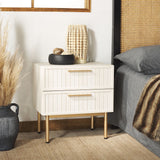 Safavieh Axelle 2 Drawer Nightstand White / Gold Legs / Gold Handle NST9608C