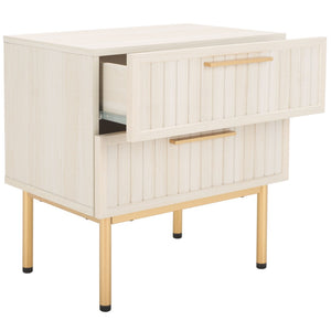 Safavieh Axelle Modern 2 Drawer Nightstand - Stylish Walnut Finish With Sleek Metal Legs For Bedroom Elegance Bleached White / Gold Legs / Gold Handle NST9608C