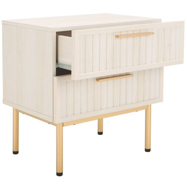 Safavieh Axelle Modern 2 Drawer Nightstand - Stylish Walnut Finish With Sleek Metal Legs For Bedroom Elegance Bleached White / Gold Legs / Gold Handle NST9608C