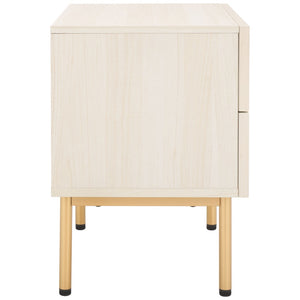 Safavieh Axelle Modern 2 Drawer Nightstand - Stylish Walnut Finish With Sleek Metal Legs For Bedroom Elegance Bleached White / Gold Legs / Gold Handle NST9608C