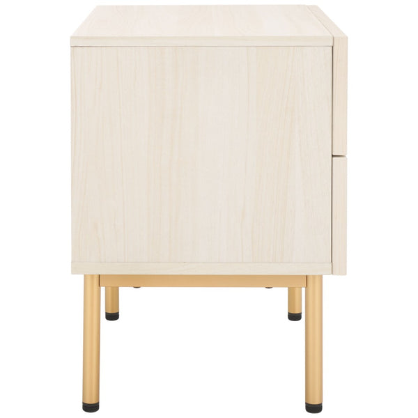 Safavieh Axelle Modern 2 Drawer Nightstand - Stylish Walnut Finish With Sleek Metal Legs For Bedroom Elegance Bleached White / Gold Legs / Gold Handle NST9608C