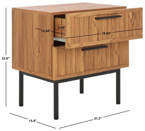Safavieh Axelle Modern 2 Drawer Nightstand - Stylish Walnut Finish With Sleek Metal Legs For Bedroom Elegance Oak / Black Legs / Black Handle NST9608D