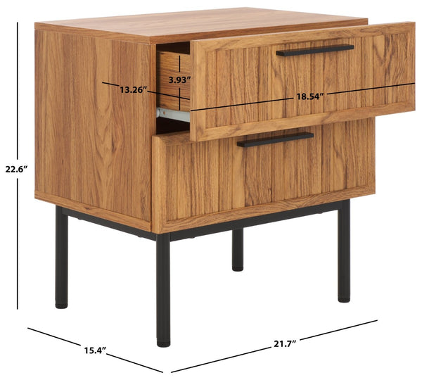 Safavieh Axelle Modern 2 Drawer Nightstand - Stylish Walnut Finish With Sleek Metal Legs For Bedroom Elegance Oak / Black Legs / Black Handle NST9608D