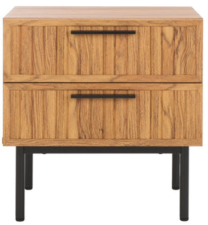 Safavieh Axelle Modern 2 Drawer Nightstand - Stylish Walnut Finish With Sleek Metal Legs For Bedroom Elegance Oak / Black Legs / Black Handle NST9608D