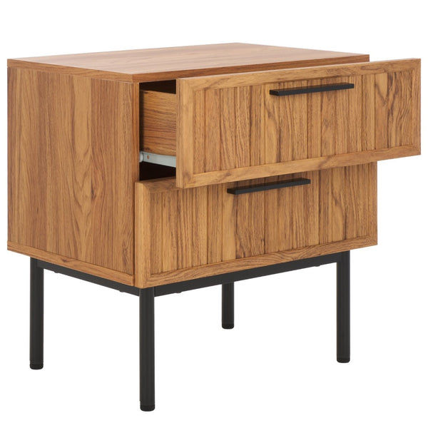 Safavieh Axelle Modern 2 Drawer Nightstand - Stylish Walnut Finish With Sleek Metal Legs For Bedroom Elegance Oak / Black Legs / Black Handle NST9608D