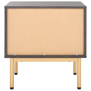Safavieh Axelle Modern 2 Drawer Nightstand - Stylish Walnut Finish With Sleek Metal Legs For Bedroom Elegance Distressed Black / Gold Legs / Gold Handle NST9608E