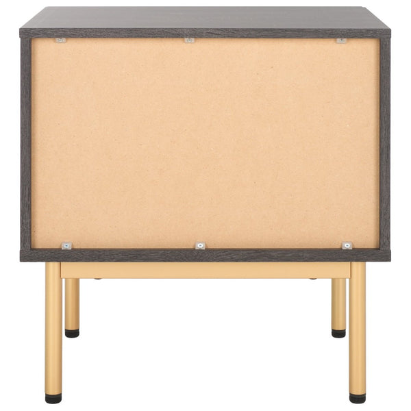 Safavieh Axelle Modern 2 Drawer Nightstand - Stylish Walnut Finish With Sleek Metal Legs For Bedroom Elegance Distressed Black / Gold Legs / Gold Handle NST9608E