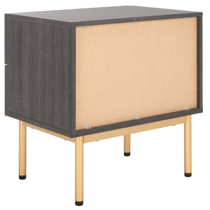 Safavieh Axelle Modern 2 Drawer Nightstand - Stylish Walnut Finish With Sleek Metal Legs For Bedroom Elegance Distressed Black / Gold Legs / Gold Handle NST9608E