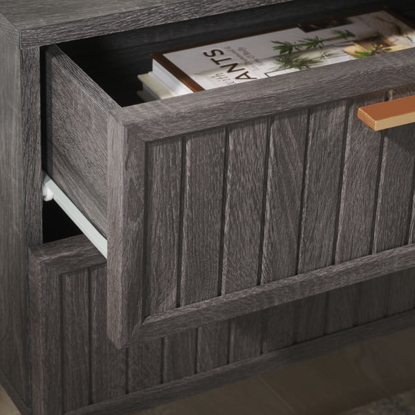 Safavieh Axelle Modern 2 Drawer Nightstand - Stylish Walnut Finish With Sleek Metal Legs For Bedroom Elegance Distressed Black / Gold Legs / Gold Handle NST9608E