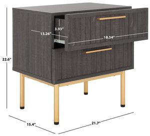 Safavieh Axelle Modern 2 Drawer Nightstand - Stylish Walnut Finish With Sleek Metal Legs For Bedroom Elegance Distressed Black / Gold Legs / Gold Handle NST9608E