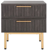 Safavieh Axelle 2 Drawer Nightstand Distressed Black / Gold Legs / Gold Handle 21.7" x 15.4" x 22.6"