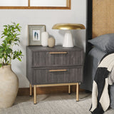 Safavieh Axelle 2 Drawer Nightstand Distressed Black / Gold Legs / Gold Handle 21.7" x 15.4" x 22.6"