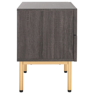 Safavieh Axelle Modern 2 Drawer Nightstand - Stylish Walnut Finish With Sleek Metal Legs For Bedroom Elegance Distressed Black / Gold Legs / Gold Handle NST9608E