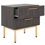 Safavieh Axelle 2 Drawer Nightstand Distressed Black / Gold Legs / Gold Handle 21.7" x 15.4" x 22.6"