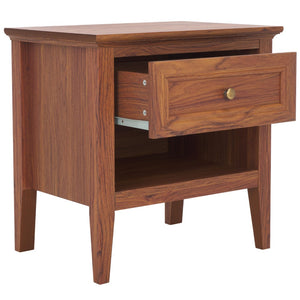 Safavieh Sondra Classic Nightstand With 1 Drawer And Open Shelf For Elegant Bedroom Storage Solutions Walnut / Gold NST9609A