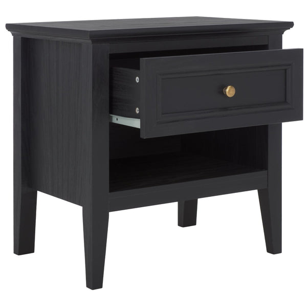 Safavieh Sondra Classic Nightstand With 1 Drawer And Open Shelf For Elegant Bedroom Storage Solutions Black / Gold NST9609B