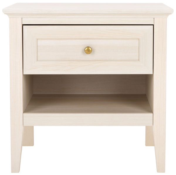 Safavieh Sondra Classic Nightstand With 1 Drawer And Open Shelf For Elegant Bedroom Storage Solutions Bleached White / Gold NST9609C