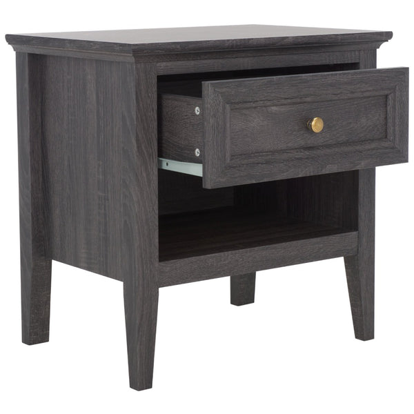 Safavieh Sondra Classic Nightstand With 1 Drawer And Open Shelf For Elegant Bedroom Storage Solutions Distressed Black / Gold NST9609E