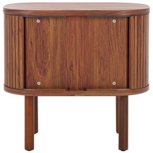 Safavieh Tealla Mid-Century Tambour Door Nightstand With Stylish Gold Hardware And Ample Storage Solutions Walnut / Gold NST9610A