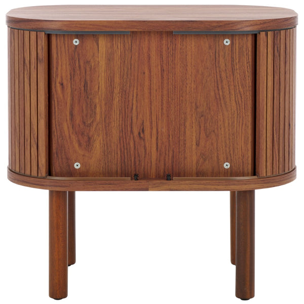 Safavieh Tealla Mid-Century Tambour Door Nightstand With Stylish Gold Hardware And Ample Storage Solutions Walnut / Gold NST9610A