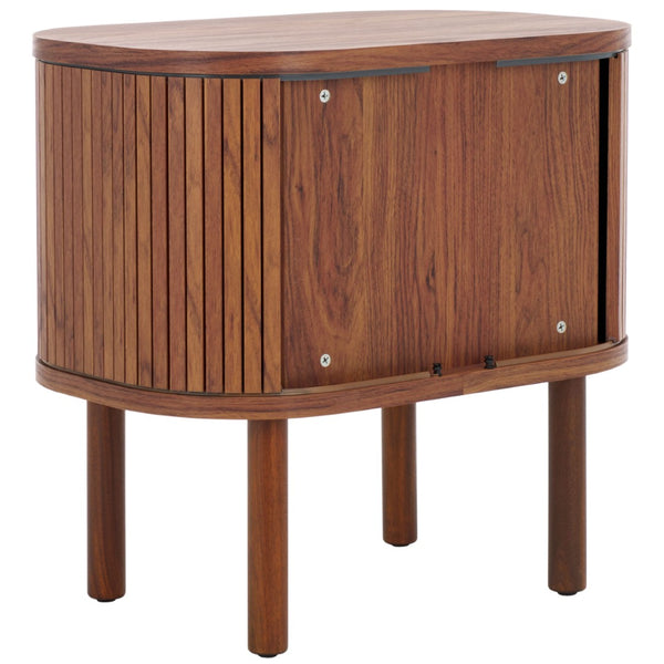 Safavieh Tealla Mid-Century Tambour Door Nightstand With Stylish Gold Hardware And Ample Storage Solutions Walnut / Gold NST9610A