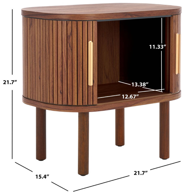 Safavieh Tealla Mid-Century Tambour Door Nightstand With Stylish Gold Hardware And Ample Storage Solutions Walnut / Gold NST9610A