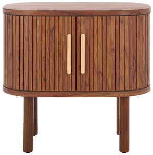 Safavieh Tealla Mid-Century Tambour Door Nightstand With Stylish Gold Hardware And Ample Storage Solutions Walnut / Gold NST9610A