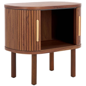 Safavieh Tealla Mid-Century Tambour Door Nightstand With Stylish Gold Hardware And Ample Storage Solutions Walnut / Gold NST9610A